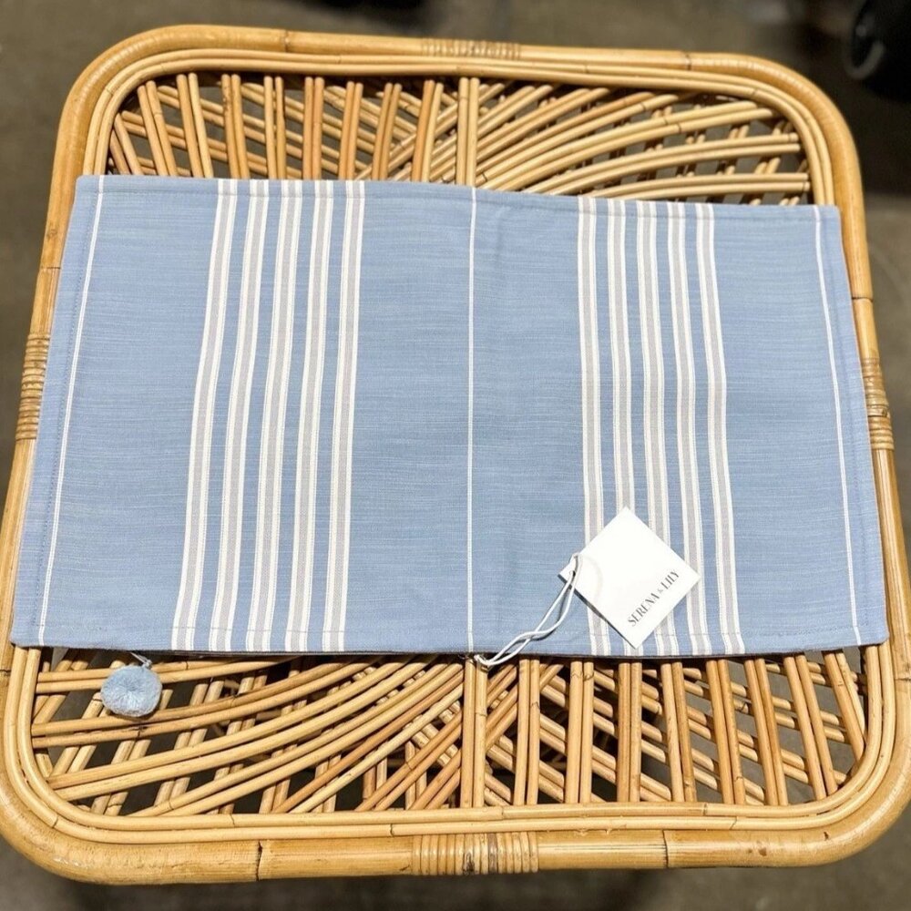 NEW Serena & Lily Perennials Lake Stripe Pillow Cover (12”x21”)-Coastal/Sky Blue